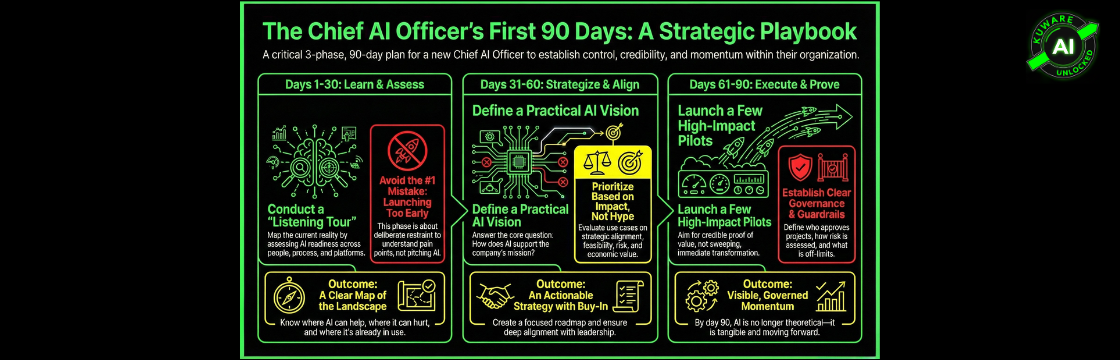 The Chief AI Officer’s 90-Day Strategic Playbook: A Phase-by-Phase Roadmap for AI Leadership and Strategy